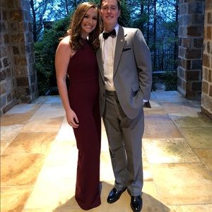 Cross neck burgundy pantsuit